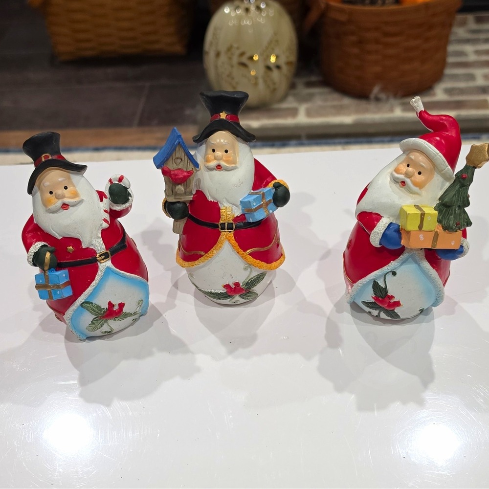 Santa Claus Hand Painted Resin Figurines Set of 3 Cute Holiday Figures